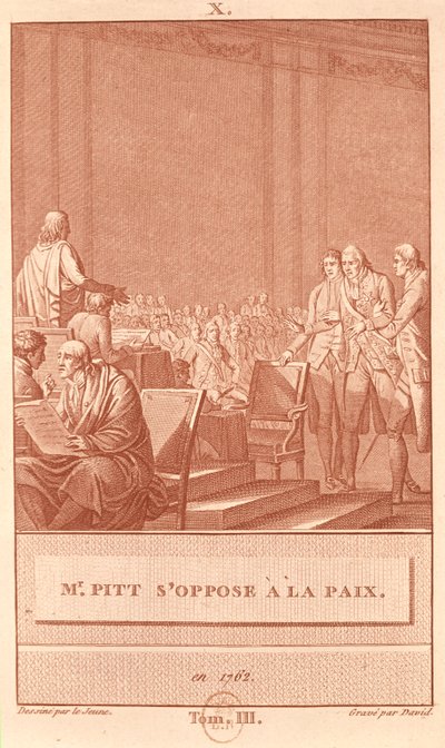 William Pitt el Viejo (1708-78) oponiéndose a la Paz de 1762, grabado por David de Henry Le Jeune